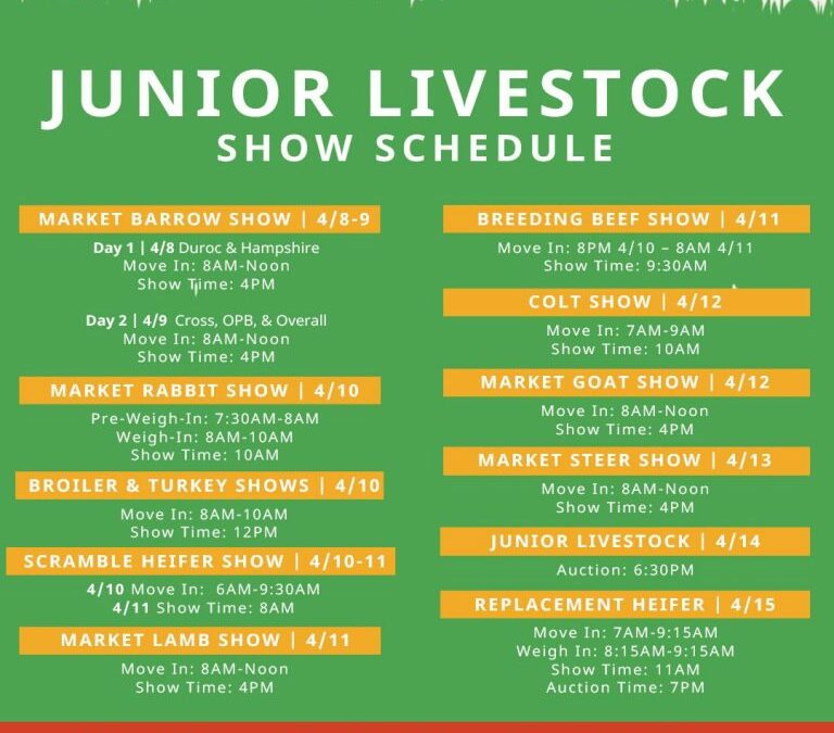 2021 Junior Livestock Show Schedule