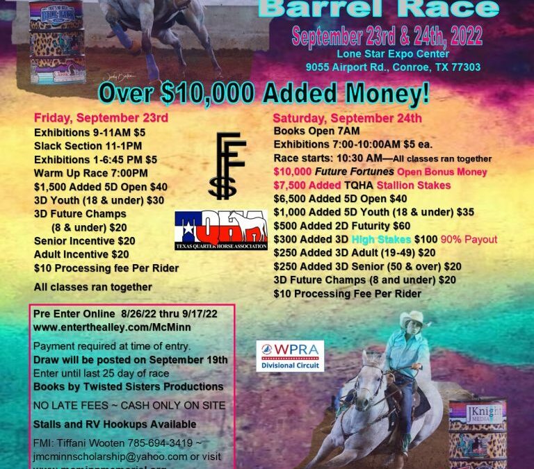 Jeanine McMinn Memorial Barrel Race – Sept. 23 – 24, 2022
