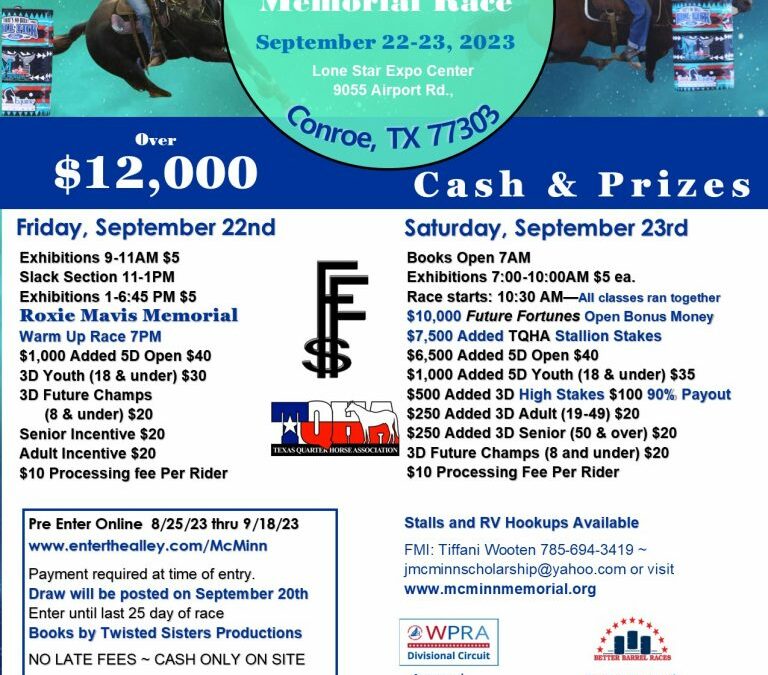 Jeanine McMinn Memorial Barrel Race – Sept 22 – 23, 2023 – The Lone Star Expo Center